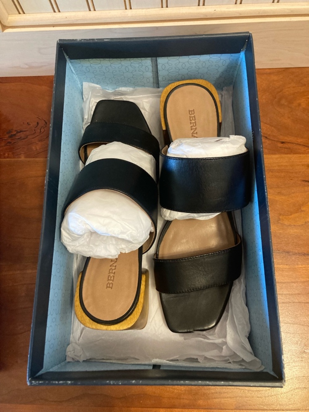 Bernardo Black Double Strap, Square-Toe Slide Mules - Picture 8 of 9